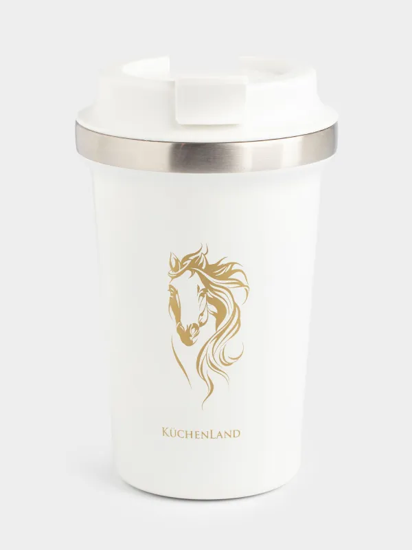 Термокружка, 350 мл, сталь/пластик, белая, Лошадь, Coffee time, image-0