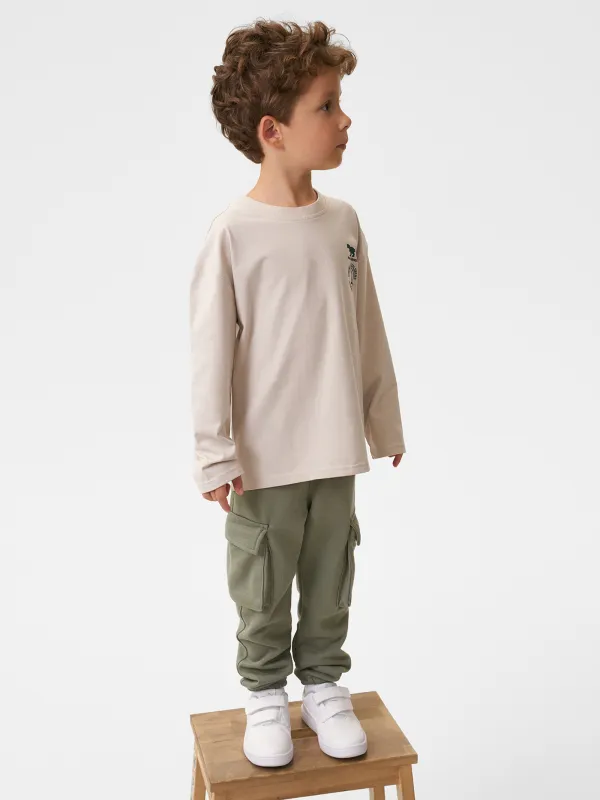 Балаларға арналған лонгслив, өлшемі 98 см, ұлдарға арналған, мақта/спандекс, сұр-сарғылт-қоңыр, Carson, image-4