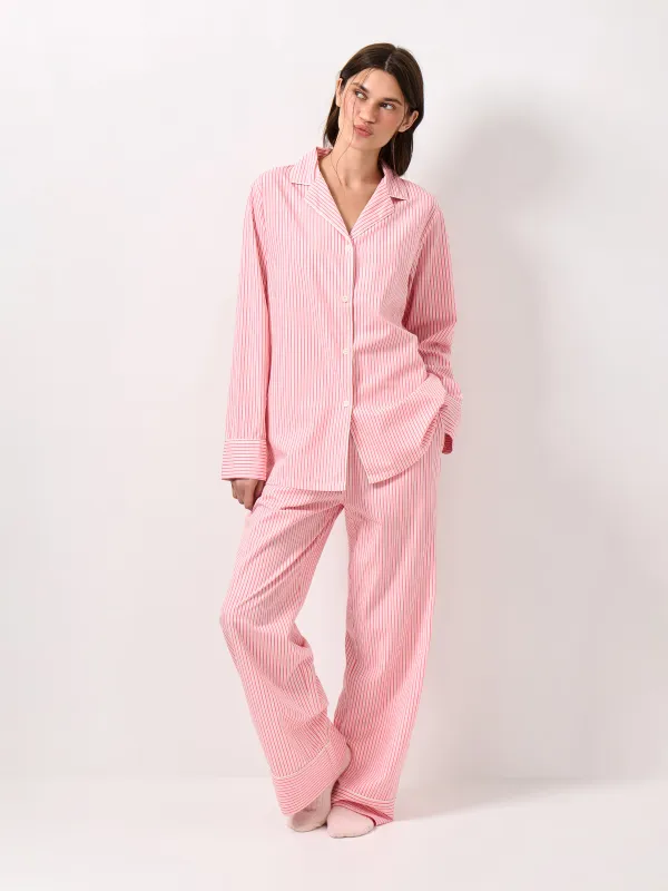 Рубашка женская, домашняя, с длинным рукавом, хлопок/вискоза, розовая, Полоска, Lonisa, image-2