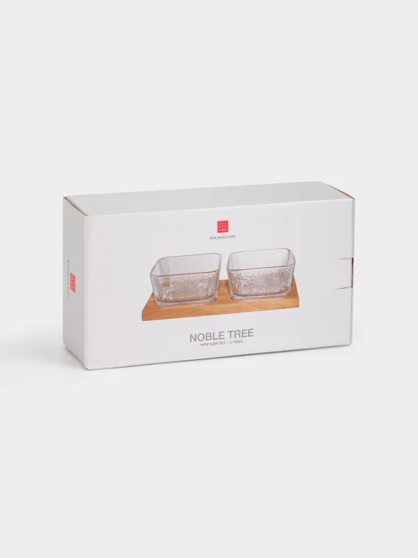 Набор для закусок, 2 пр, на подставке, стекло/дерево, Квадраты, Noble tree, image-5