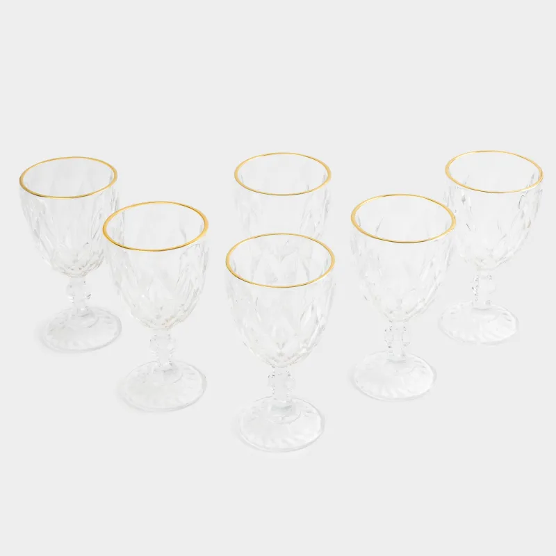 Шарап бокал-кубогы, 300 мл, 6 дана, шыны Р, алтын жиегі бар, Rhomb gold, image-2