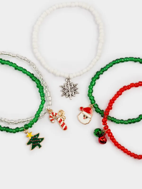 Білезіктер жиынтығы, 16 см, 5 дана, балаларға арналған, металл/шыны, түрлі түсті, Жаңа жыл, Jewelry Christmas, image-4