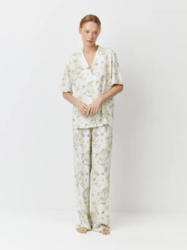 Әйелдер жейдесі, үйге арналған, өлшемі S, қысқа жеңді, вискоза, сұр, Жапырақтар, Leksli, image-1