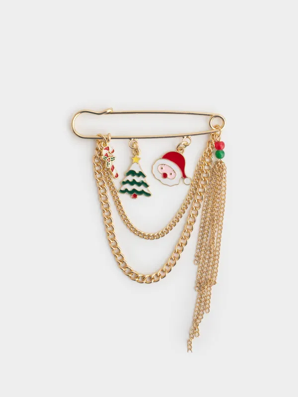 Танамоншақ, 7 см, металл, алтын, Аяз ата мен шырша, Jewelry christmas, image-0