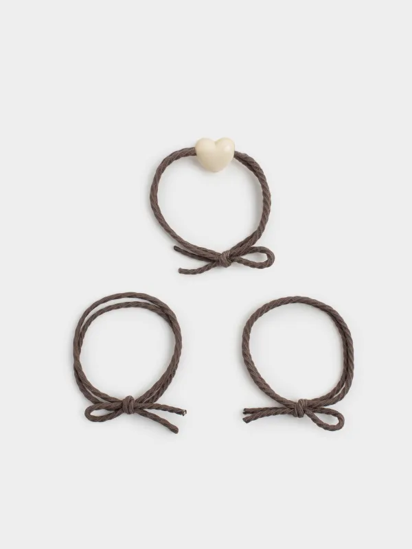 Шаш резеңкесі, 5 см, 3 дана, полиэстер/пластик, қоңыр, Жүрек, Gracile, image-0