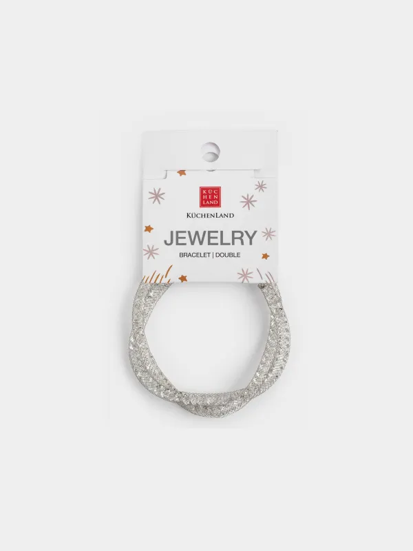 Білезік, 24 см, қос, металл/страздар, күміс, Тоқыма, Jewelry, image-4