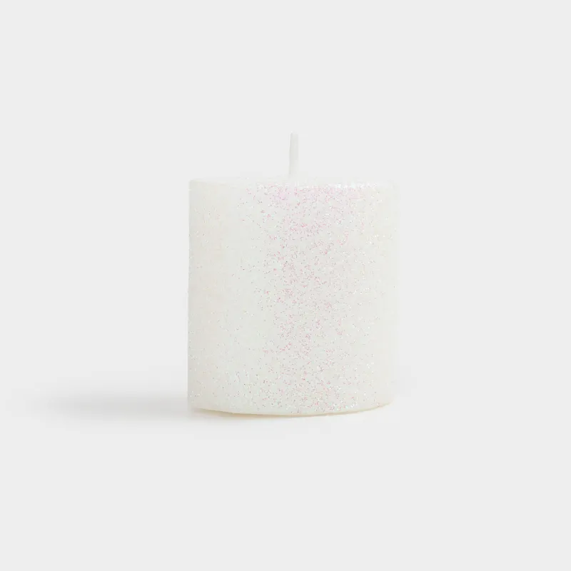 Шам, 6 см, 2 дана, цилиндрлік, жылтырақтары бар, ақ, Sparkly candle, image-1