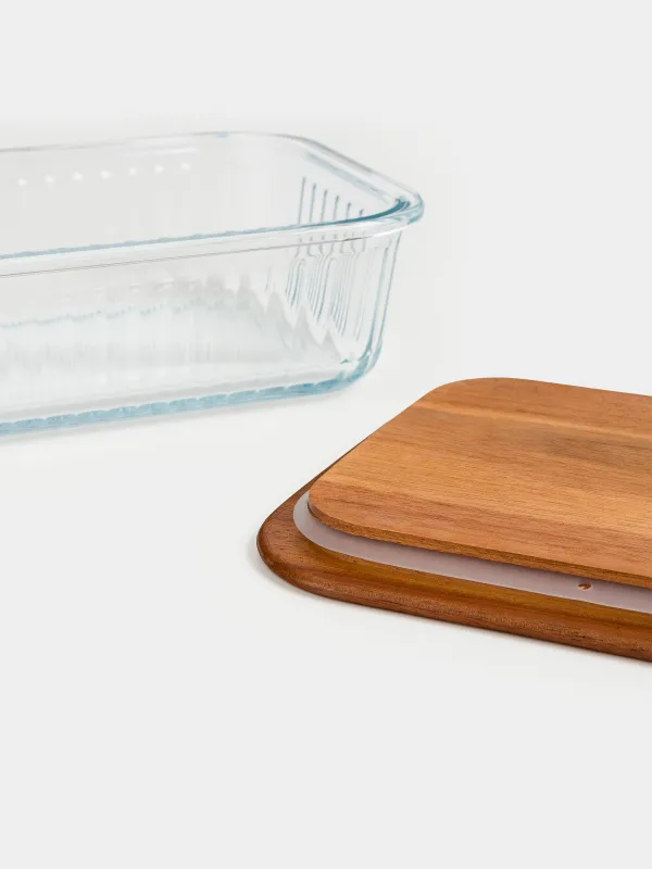 Контейнер, 1 л, стекло Т/дерево, прямоугольный, Ravi wood, image-4
