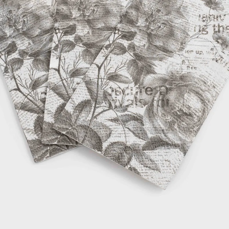 Қағаз майлықтар, 33х33 см, 20 дана, төртбұрышты, ақ, Газет, Noir flower, image-4