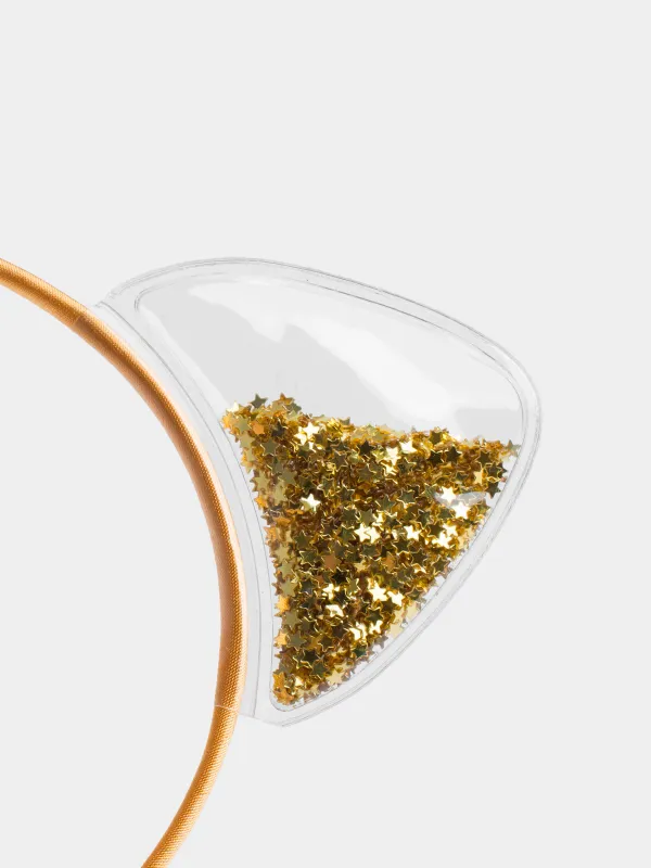 Ободок карнавальный, 16х20 см, детский, полиэстер/ПВХ, шампань, Ушки с блестками, Cat, image-3