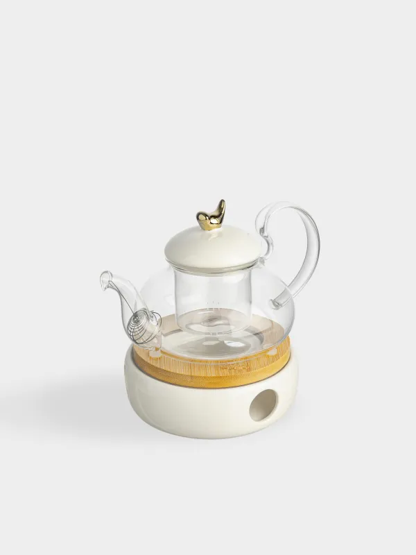 Шайнек, 600 мл, жылытқышы бар, шыны Б/фарфор P, ақ, құс, Ellan, image-1