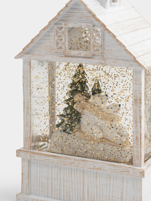 Снежный фонарь, 17 см, с подсветкой, пластик, белый, Мишка в домике, White style, image-4