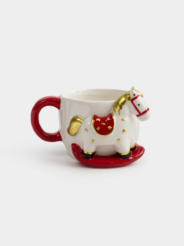 Саптыаяқ, 350 мл, керамика, сүтті қызыл, Тербелетін ат, Horse cute, image-0