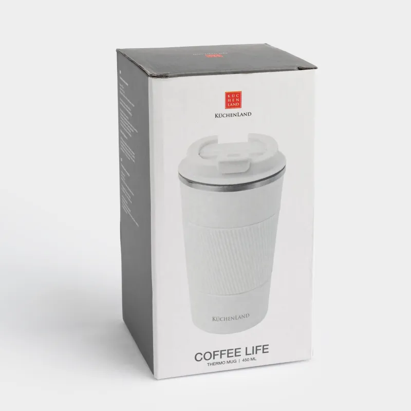 Термокружка, 450 мл, с зарфом, сталь/пластик/силикон, бежевая, Coffee life, image-4