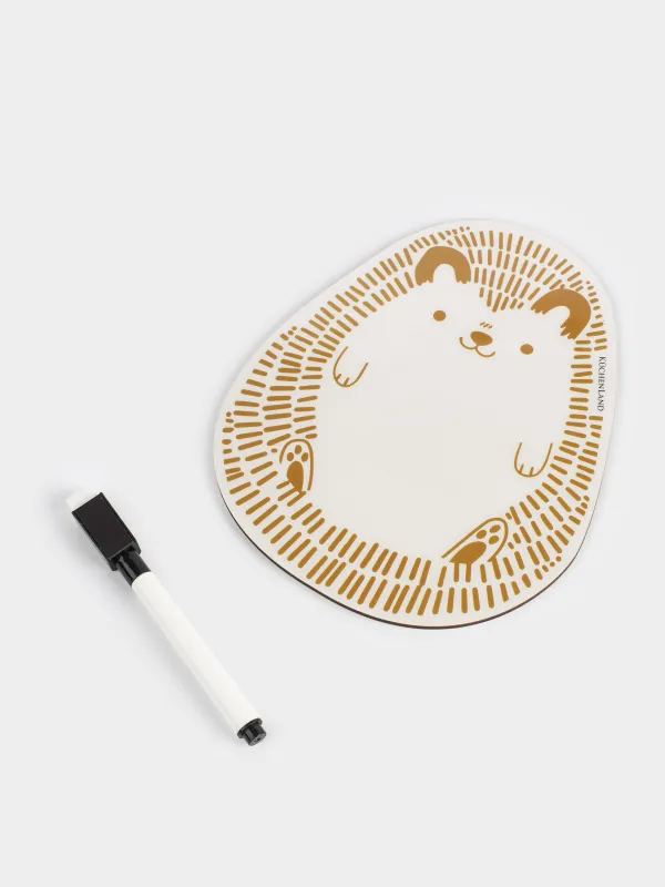 Жазбаларға арналған магнитті тақта, 18х12 см, маркері бар, пластик, ақ-алтын, Кірпі, Forest animals, image-1