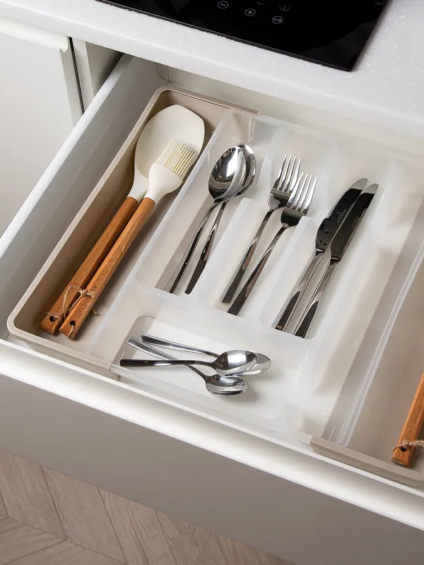 Ас құралдарына арналған науа, 37х27 см, 7 отд, жылжымалы, пластик, ақ-сұр, Keeping, image-9