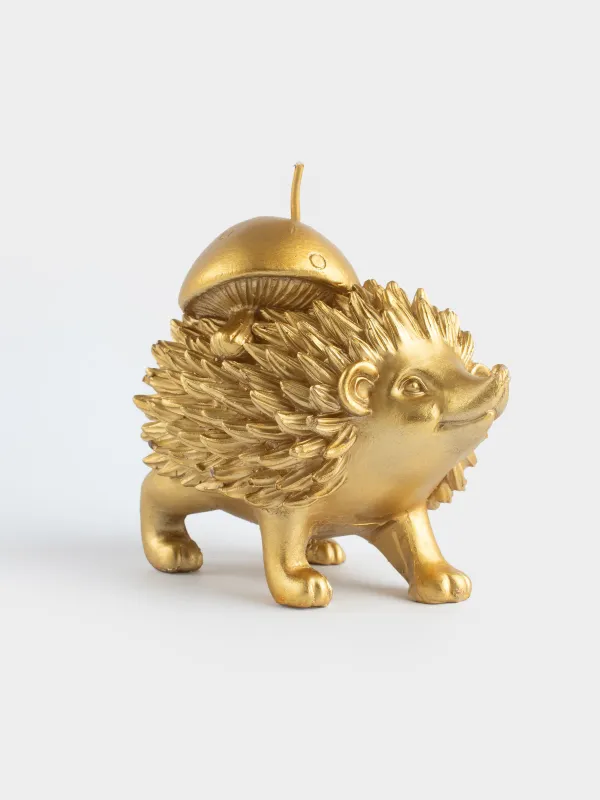 Свеча, 11x9 см, золотистая, Ежик с грибом, Golden glow, image-0