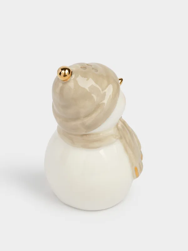 Емкость для соли или перца, 8 см, фарфор P, бело-бежевая, Снеговик в шапке и шарфе, Snowy, image-1