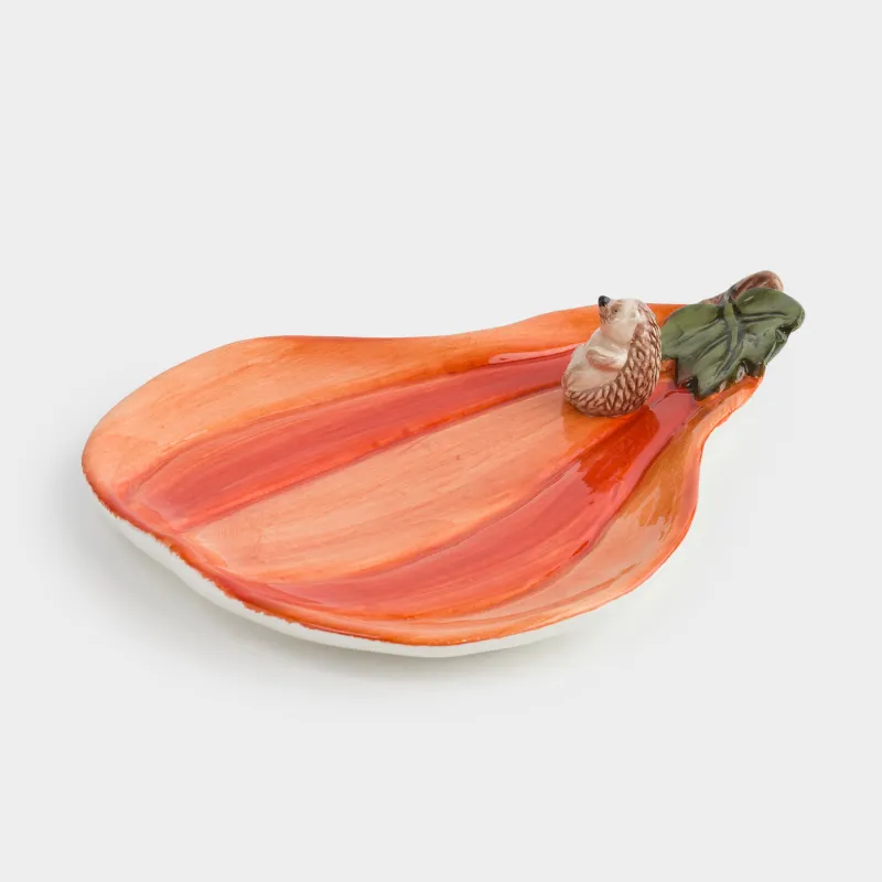 Блюдо, 21х16 см, керамика, оранжевое, Еж на тыкве, Forest symphony