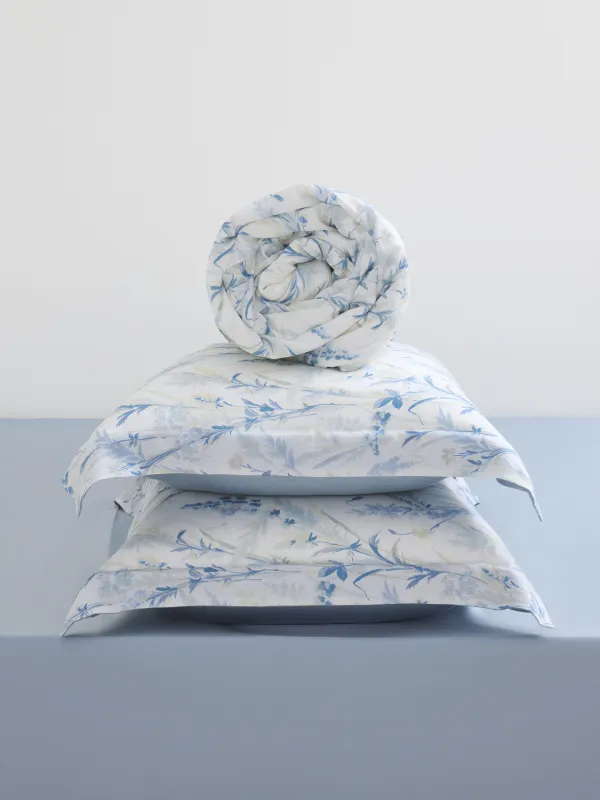 КПБ евро, тенсель 300 ТС, бело-голубой, Полевые цветы, Tencel, image-6