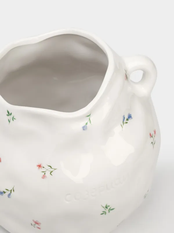 Гүл вазасы, 19 см, тұтқалары бар, керамика, сүт түстес, Нәзік гүлдер, El flora, image-2