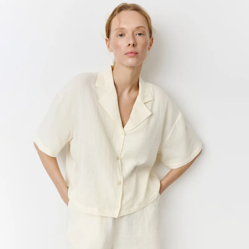 Әйелдер жейдесі, үйге арналған, өлшемі L, қысқартылған, қысқа жеңді, муслин, сүт түстес, Allison