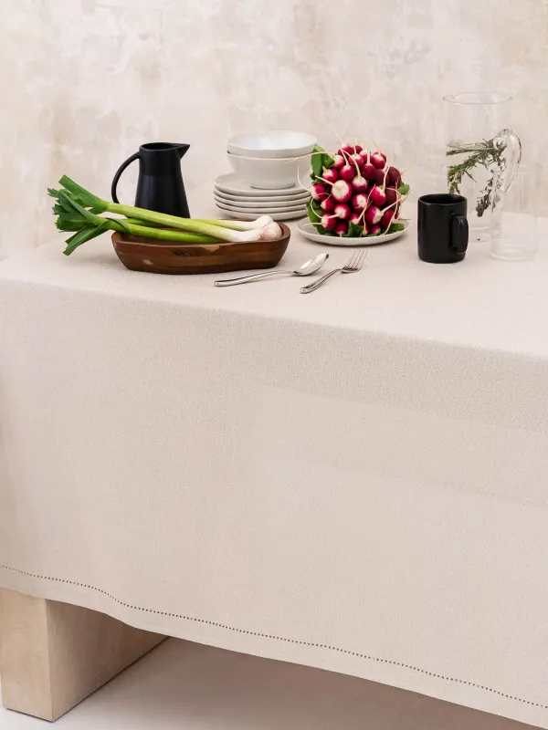 Дастархан, 170х250 см, полиэстер, күміс Крем, Hemstitch, image-1