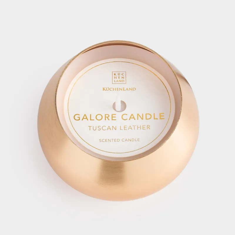 Свеча ароматическая, 8 см, в подсвечнике, металл, золотистая, Tuscan Leather, Galore candle, image-2