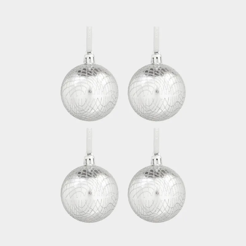 Шырша ойыншығы, 6 см, 4 дана, пластик, күміс, Шар, Ball sparkle