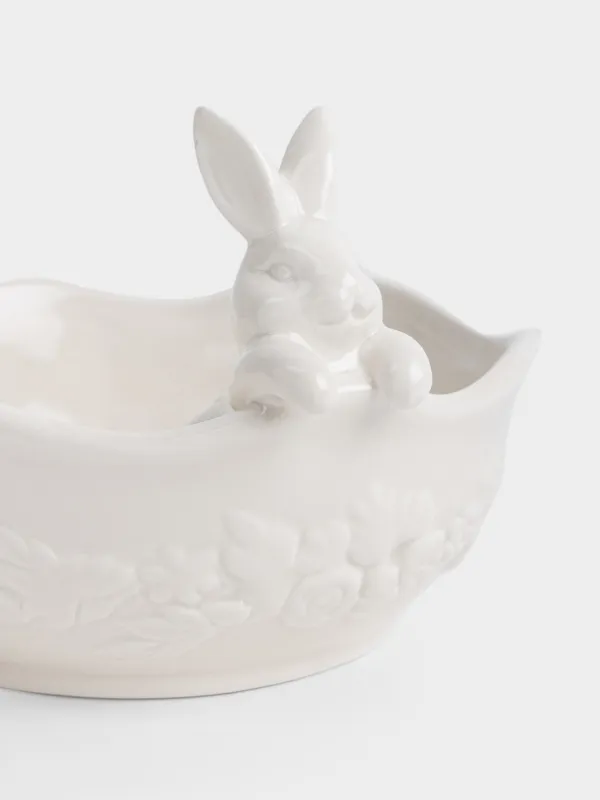 Салатник с декором, 19х12 см, Кролик с цветами, Rabbit pattern, image-1