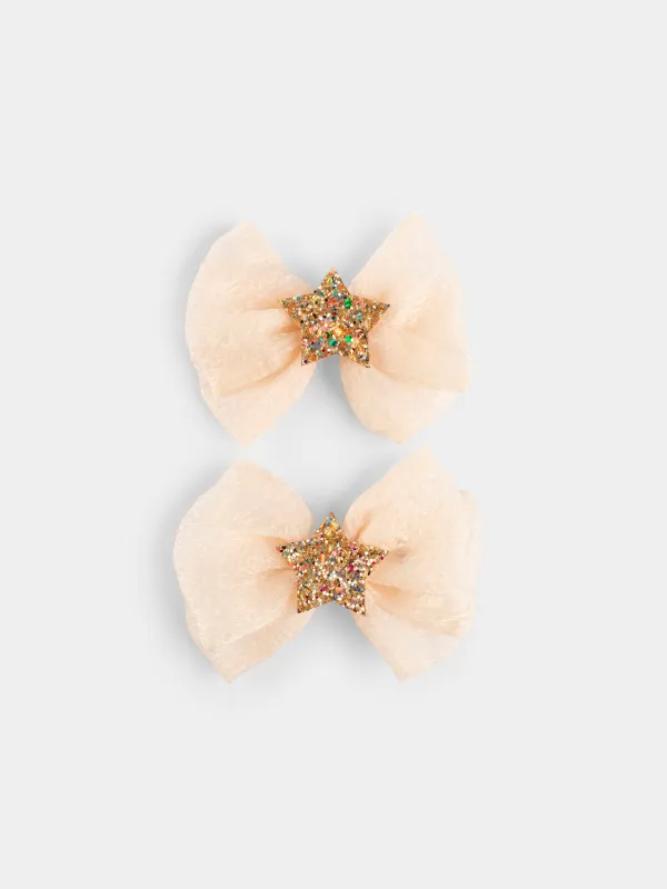 Шаш қыстырғыш, 6 см, 2 дана, балаларға арналған, полиэстер/металл, сүт түстес, Жұлдызша, Hairstyle, image-0