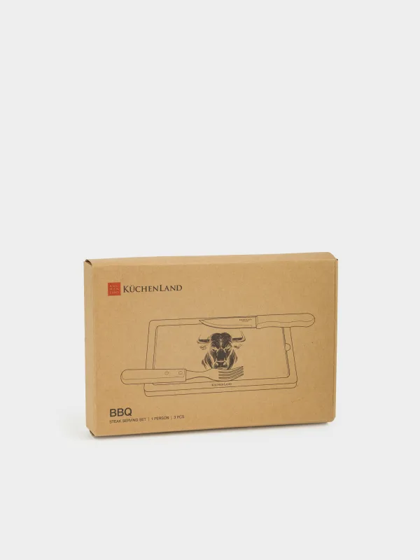 Стейк қызмет көрсету жинағы, 1 парсы, 3 пр, Болат / шифер/бамбук, бұқа, барбекю, image-7