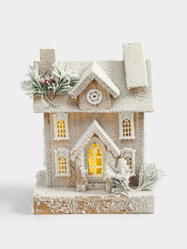 Мүсінше, жарықтандырылған, 32 см, ағаш/пластик, Қар басқан үй, Touch winter, image-0