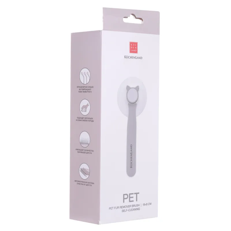 Жануарлардың жүніне арналған тарақ, 18 см, өзін-өзі тазартатын, пластик/Болат, АҚ және сұр, құлақ, үй жануарлары, image-2