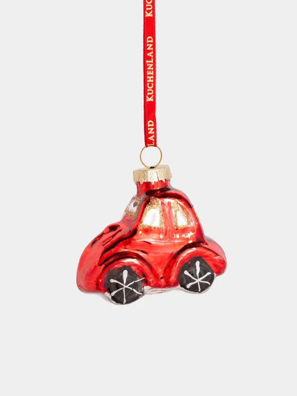 Шырша ойыншығы, 7х5 см, шыны, қызыл, Көлік, Figure christmas, image-0