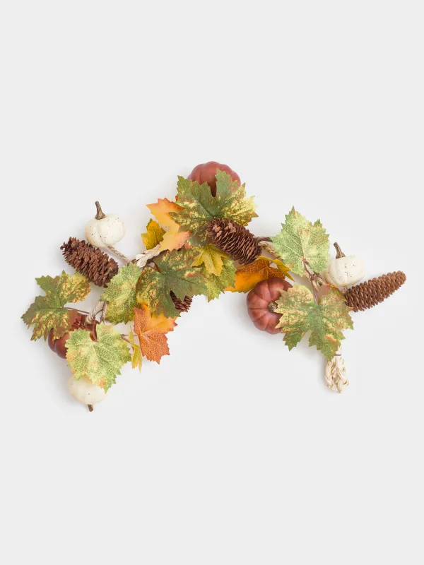 Сәндік бұтақ-гирлянд, 60 см, пенопласт/полиэстер, Шырша бүршіктері бар асқабақтар, Autumn fusion, image-0