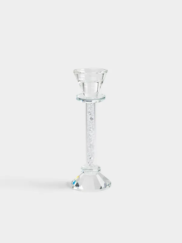 Шам ұстағыш, 20 см, жұқа/шай шамына арналған, аяқты, хрусталь шыны/страздар, Lux crystal, image-0