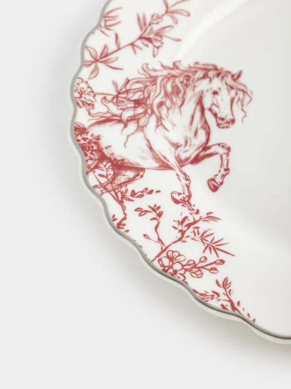 Десерт тәрелкесі, 20 см, фарфор N, ақ, күміс жиектері бар, Жылқы, Kairon horse, image-3