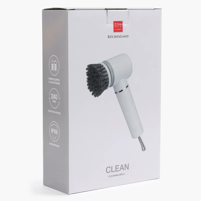 Тазалау щеткасы, 19 см, 2 саптама, электр, пластик, сұр және ақ, таза, image-4