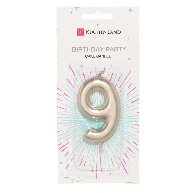 Свеча для торта, 8 см, золотистая, Цифра 9, Birthday party, image-1