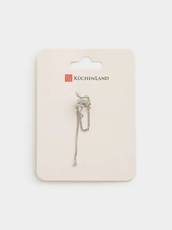 Серьга-кафф, 7 см, с подвеской, металл, серебристая, Змея, Jewelry snake, image-3