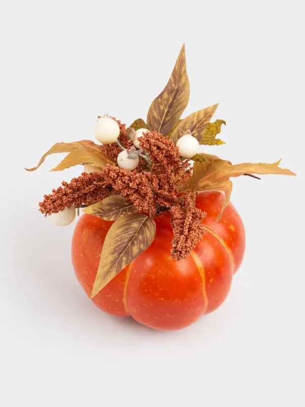 Сәндік композиция, 22 см, көбік/пластик, Асқабақтағы гүл шоғы, Forest symphony decor, image-3