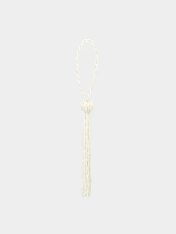 Игрушка елочная, 16 см, с кисточкой, бисер, белая, Шар, Ball tassel, image-2