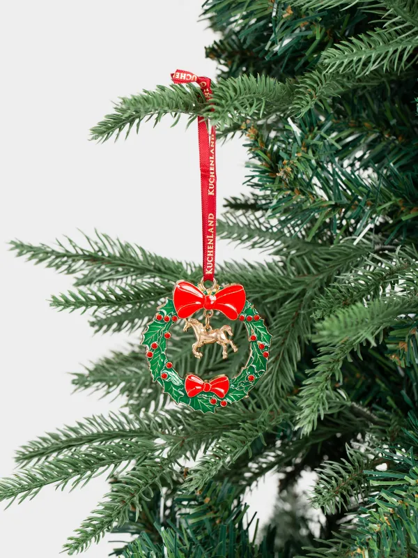 Шырша ойыншығы, 6 см, металл/страздар, жасыл және қызыл, Гүл шоқтары мен жылқы, Figure christmas, image-3