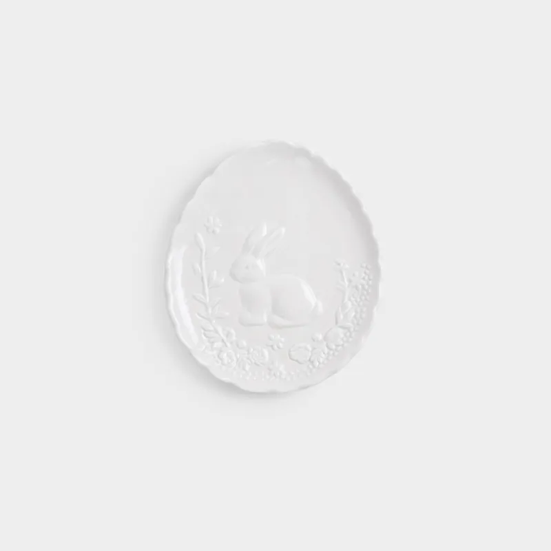 Ыдыс, 20х18 см, керамика, сүт түстес, жұмыртқа, Гүлдері бар қоян, Rabbit pattern