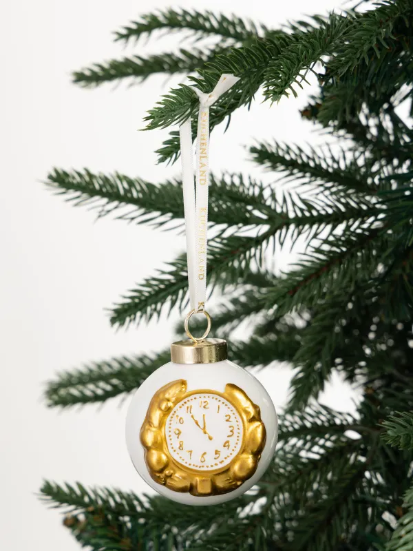 Игрушка елочная, 6 см, керамика D, бело-золотистая, Шар, Часы, Ball christmas, image-3