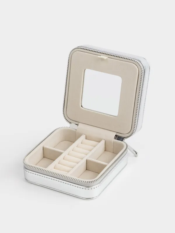 Шкатулка для украшений, 11х11 см, с зеркалом, искусственная кожа/МДФ, серебристая, Premiere small, image-3