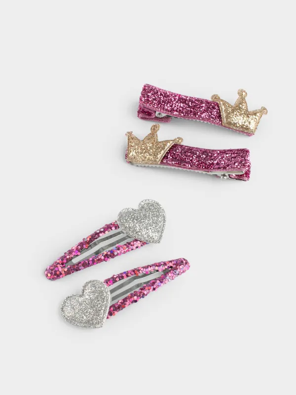 Шаш қыстырғыштар жинағы, 5 см, 4 дана, балаларға арналған, пластик/металл, күлгін, Тәж/Жүрек, Gracile, image-3