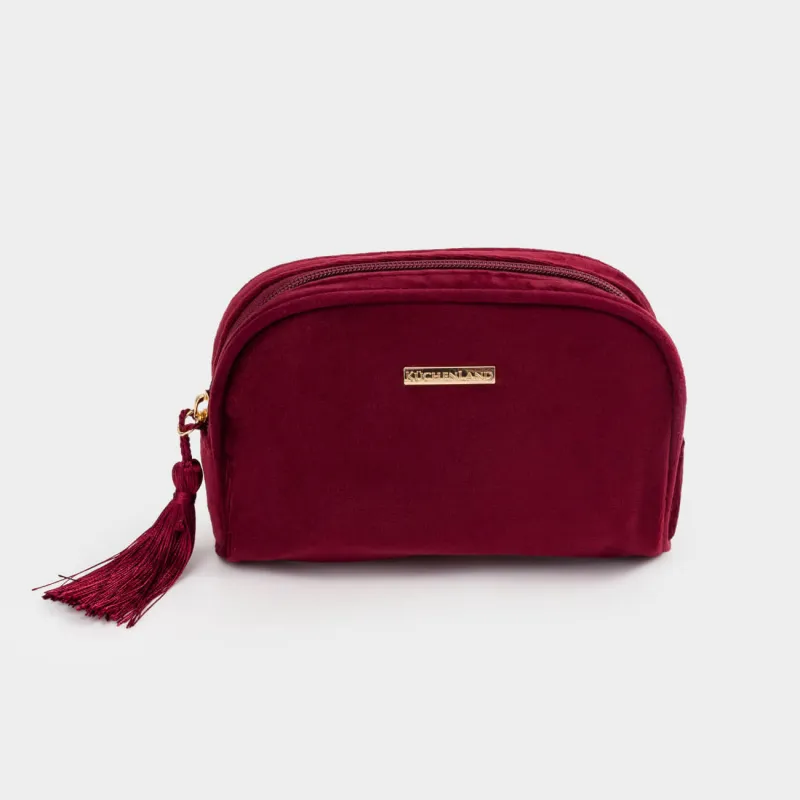 Косметичка, 18х12 см, с кисточкой, вельвет, бордовая, Velvety, image-0