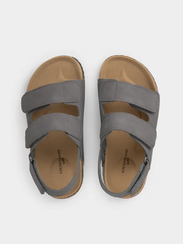 Балаларға арналған сандалдар, өлшемі 24, ұлдарға арналған, жабысқышы бар, жасанды күдері, сұр, Suede kids, image-7